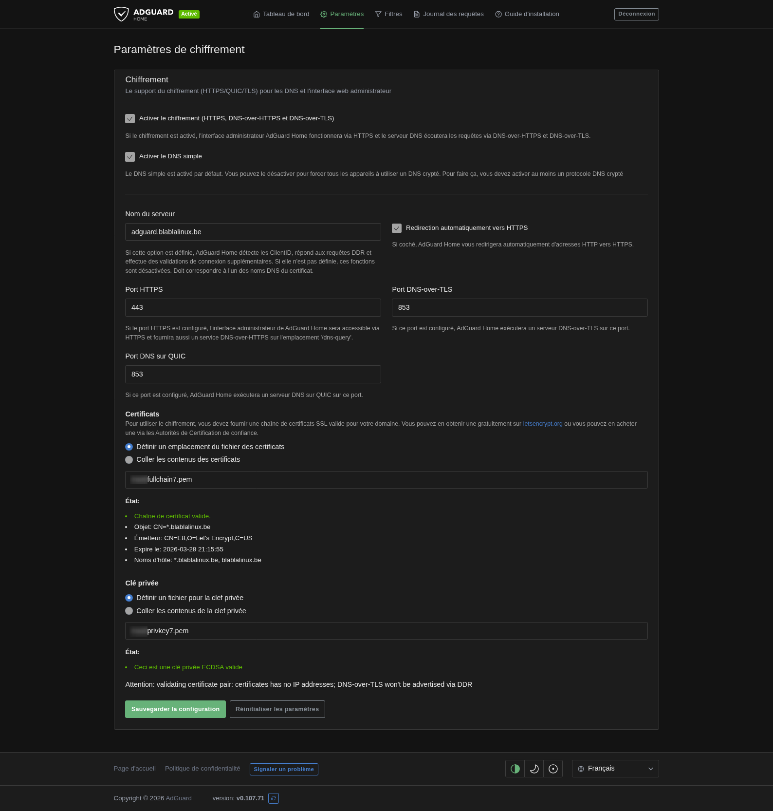 Configuration SSL et Chiffrement