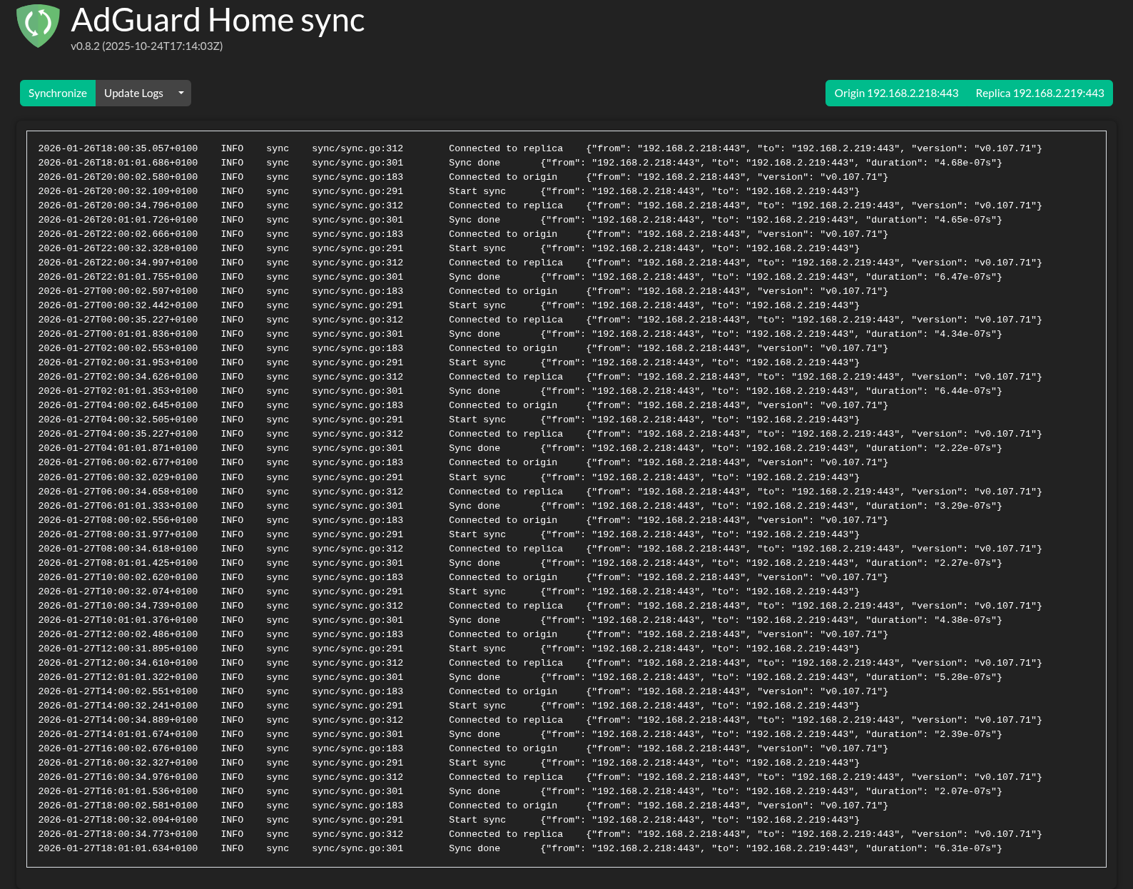 Logs de synchronisation